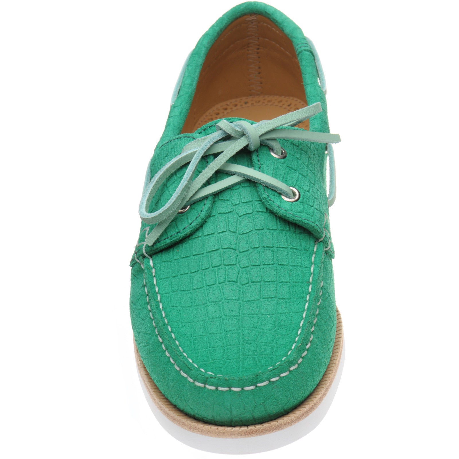 Herring Cordelia ladies rubber-soled deck shoes in green moc croc suede