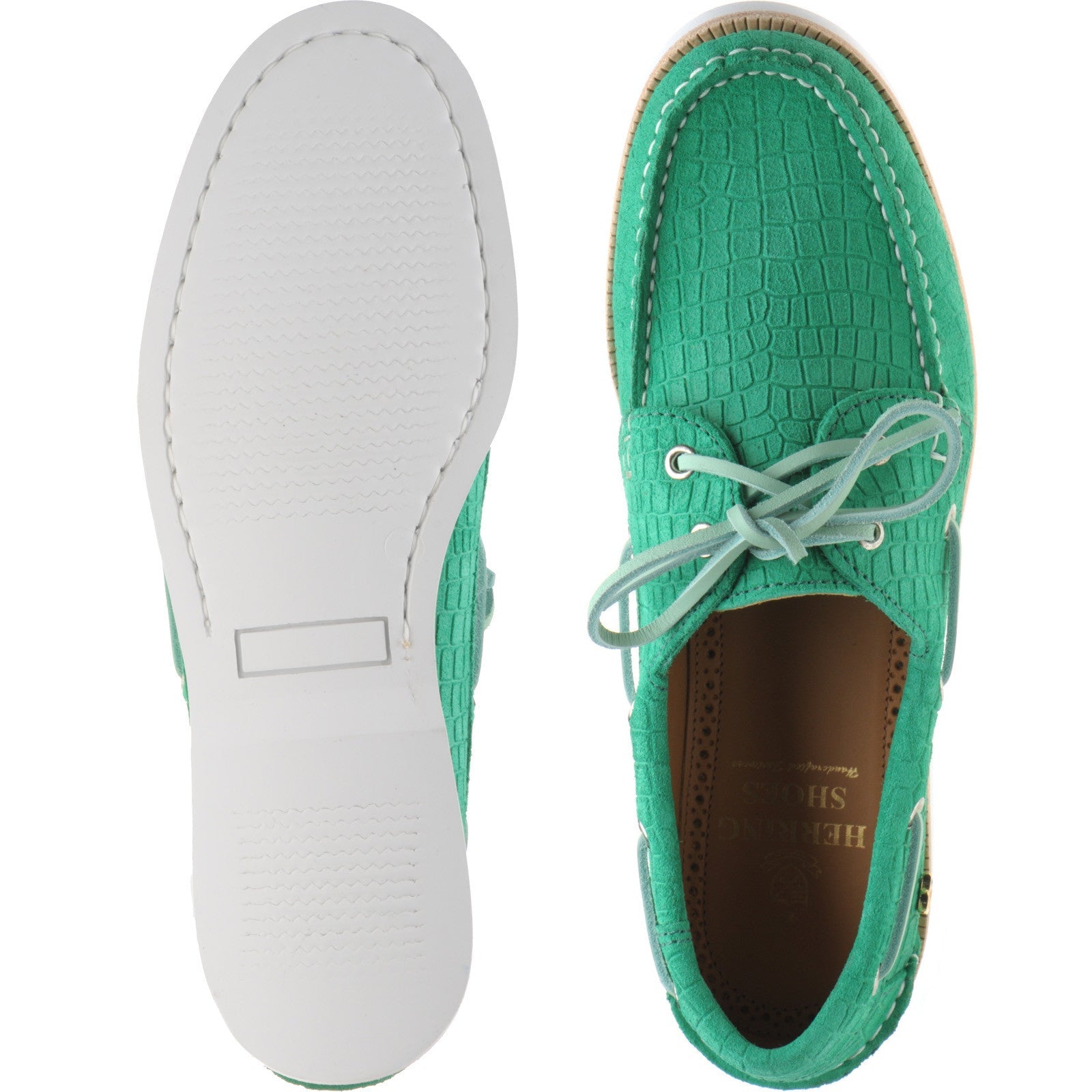 Herring Cordelia ladies rubber-soled deck shoes in green moc croc suede
