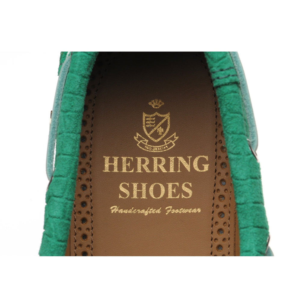 Herring Cordelia ladies rubber-soled deck shoes in green moc croc suede