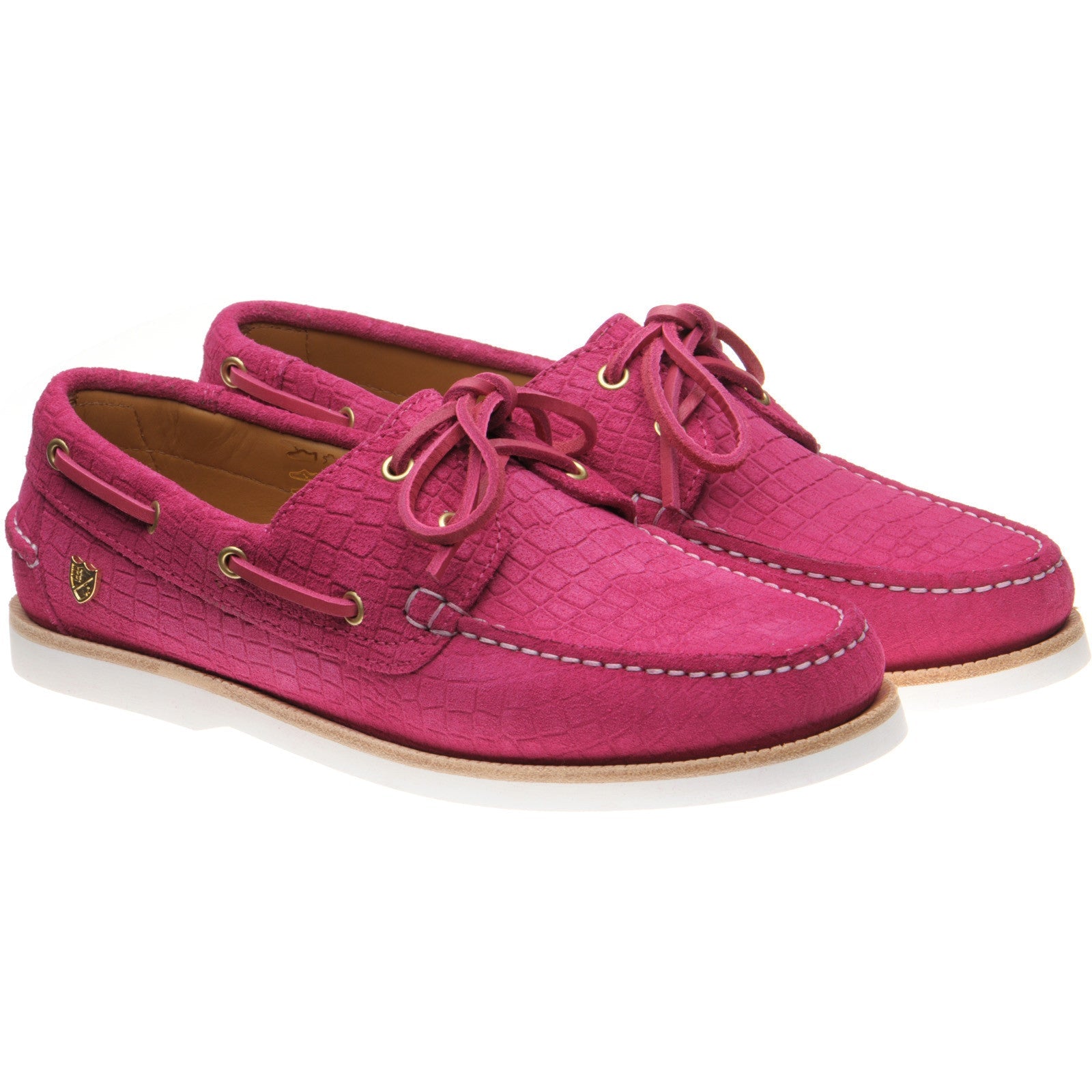 Herring Cordelia ladies rubber-soled deck shoes in pink moc croc suede