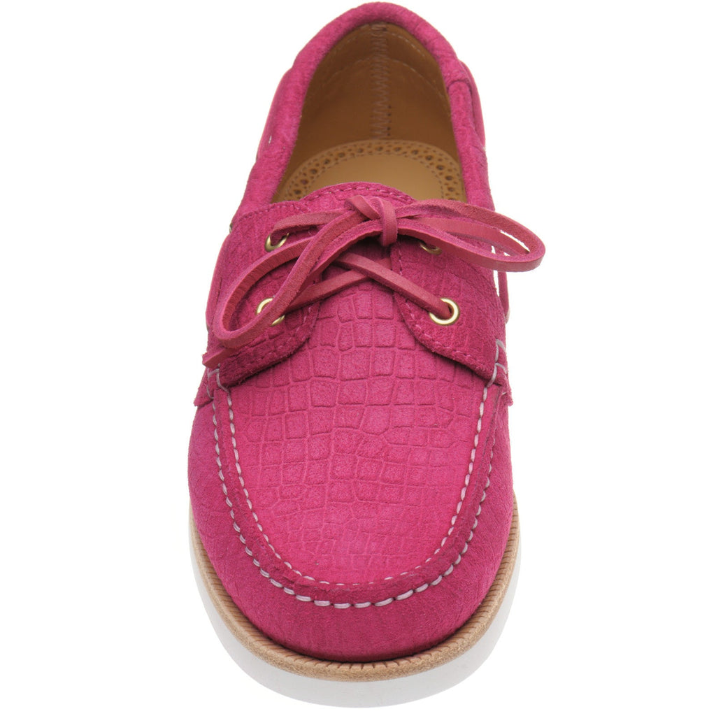 Herring Cordelia ladies rubber-soled deck shoes in pink moc croc suede