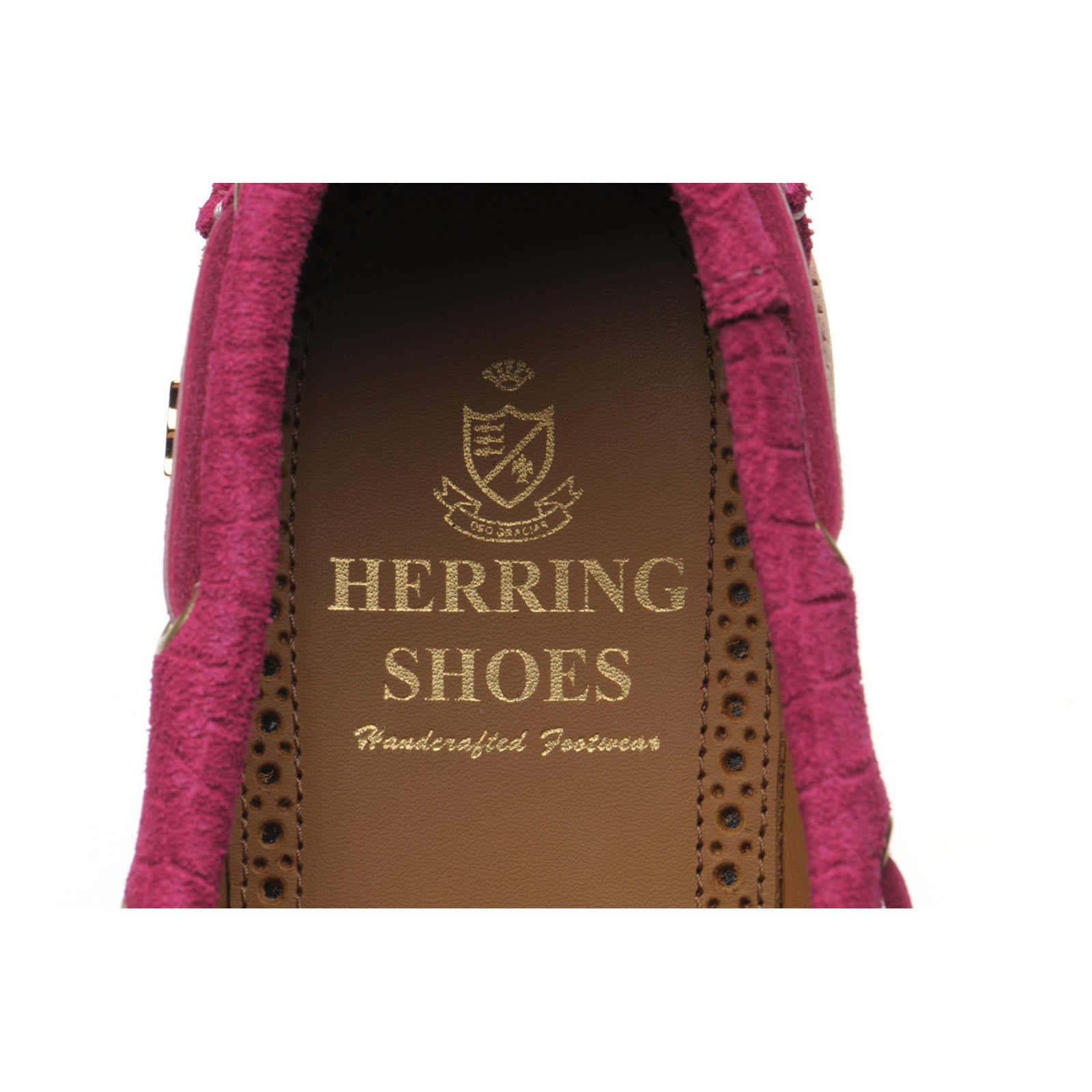 Herring Cordelia ladies rubber-soled deck shoes in pink moc croc suede