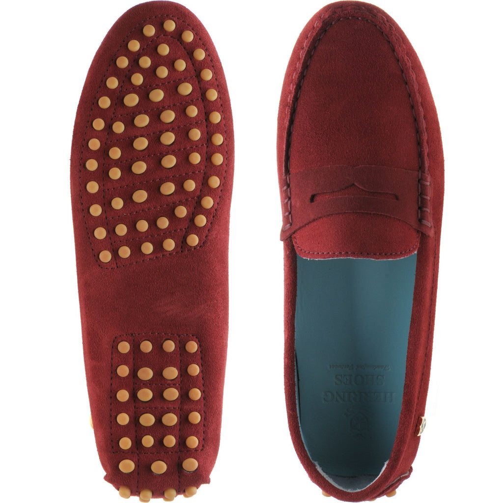 Herring Louisa ladies rubber-soled driving moccasins in burgundy suede