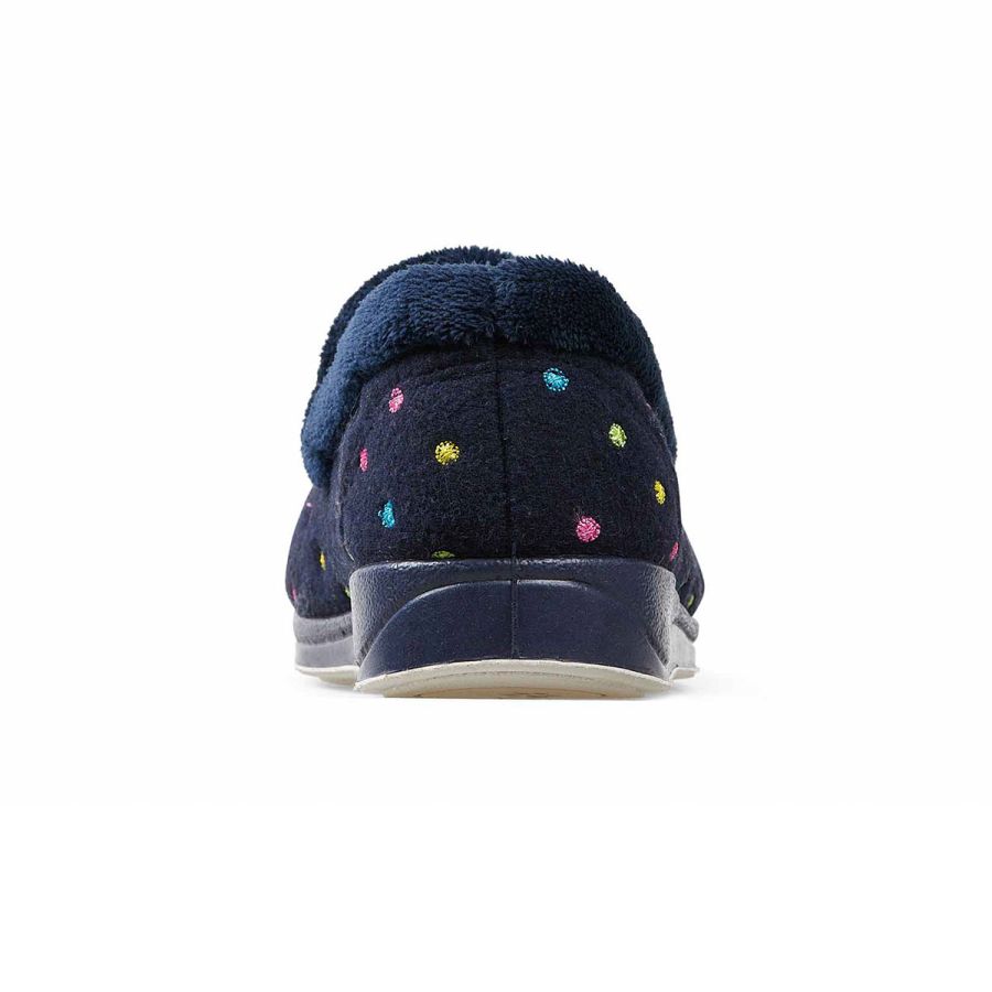 Padders Repose Slippers - Navy Polka